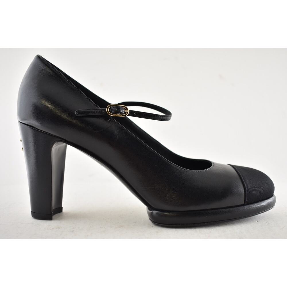 Chanel 24B Black CC Logo Mary Jane Ankle Strap Block Heel Platform Pumps 41 - Picture 2 of 16